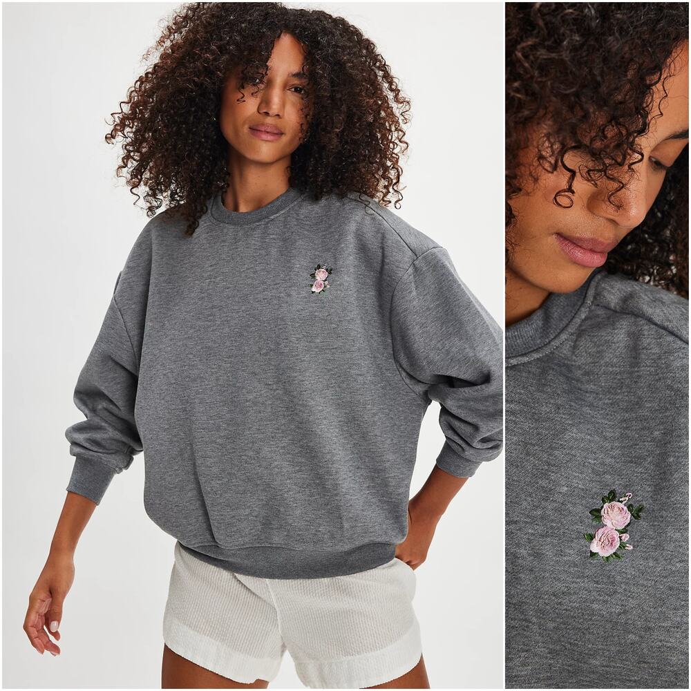 For Love and Lemons Julie Sweatshirt Embroidered rose sz Small
